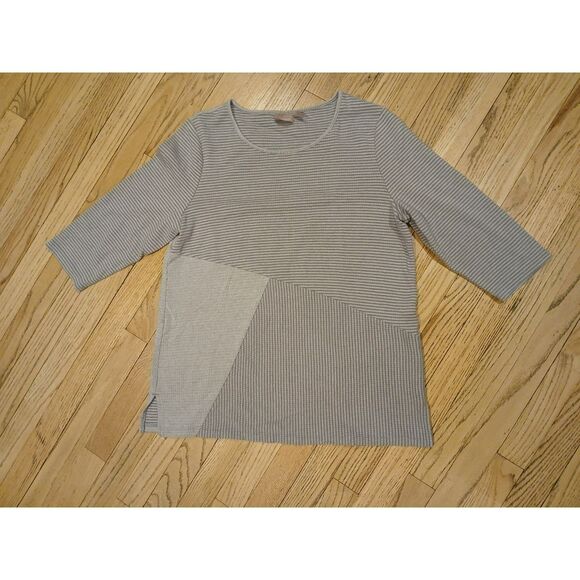 Chico's Women's LARGE Cotton Blend Gray Striped Light Sweater Top - Picture 7 of 12